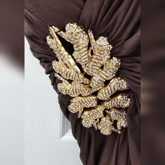 New Brown Sky Brand M Wrap Top Tunic Shirt Gold Tigers Leopards Cats V Neck - Picture 3 of 5